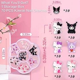 Lot de 70 breloques Kawaii pour ongles en résine à dos plat, pour décoration dongles breloques mignonnes 