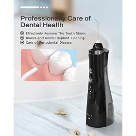 Gealm Hydropulseur dentaire professionnel sans fil, rotation à 360° portable et rechargeable 3 modes