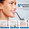 MiTdir Jet Dentaire Hydropulseur Oral Irrigator 5 Embouts Jet 4 Modes IPX7 Étanche 300ML Amovible Grand Réservoir Deau Porta