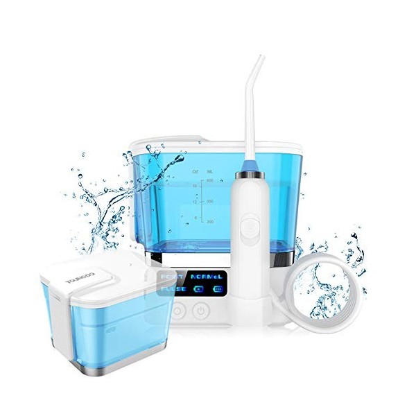 YOUNGDO Hydropulseur Jet Dentaire 600ML, USB Irrigateurs Oral Dentaire Pliable Éléctrique avec 4 Buses 10 Niveaux Pressions p