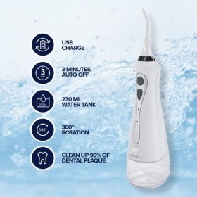 Edicare, Jet Dentaire, Hydropulseur Dentaire, Dental Clean, Portable, Rechargeable, 4 Buses, 3 Modes, IPX7, 230ml, 1200 Impul