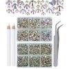 LPBeads Lot de 6000 strass transparents AB non thermocollants - 6 tailles - En verre cristal - Dos plat - Avec pince à épiler