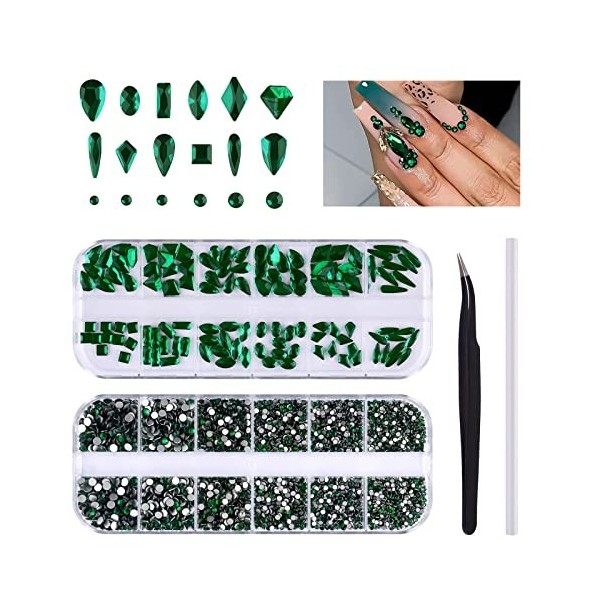 3120 Pcs Vert Nail Strass Gemmes Kit EBANKU Nail Art Cristal Flatback Nail Bijou Gemmes Diamants