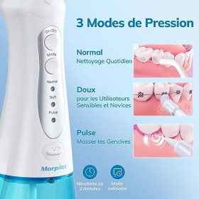 Hydropulseur Jet Dentaire Portable Rechargeable, Morpilot Jet Dentaire Hydropulseur Irrigateur Electrique, 3 Mode 300ML avec 