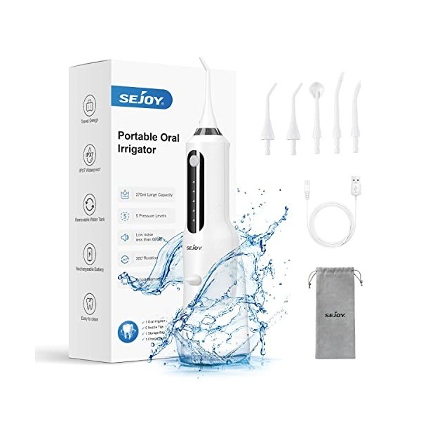 Hydropulseur Dentaire Jet Dentaire Hydropulseur Portable Irrigateur Professional Irrigateur Oral USB Rechargeable 270ML IPX7 