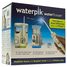 Waterpik Ultra Plus Hydropulseur Nano Flosser, étui de voyage de luxe, étui de rangement pour pointes et 12 accessoires