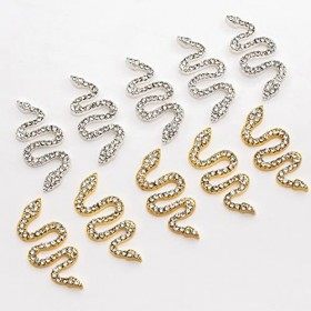 Noverlife Lot de 10 breloques pour nail art en forme de serpent avec strass, Clous dongles or et ruban serpent vague diamant