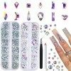 Canvalite Lot de 1820 strass pour ongles, 12 styles de cristaux de verre 3D brillants multi-formes pour nail art, avec pince 