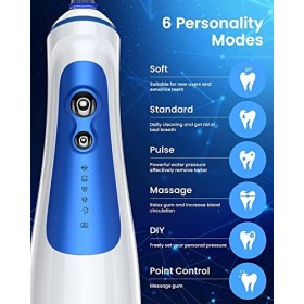 Baibb Hydropulseur dentaire portable sans fil avec 6 modes et 3 modes sonores, 4 embouts de jet et 4 têtes de brosse, kit de 