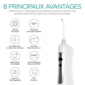 VOYOR Hydropulseur Jet Dentaire Oral Irrigateur Dentaire Rechargeable Sans Fil Electrique Portable IPX7 étanche Automatique W