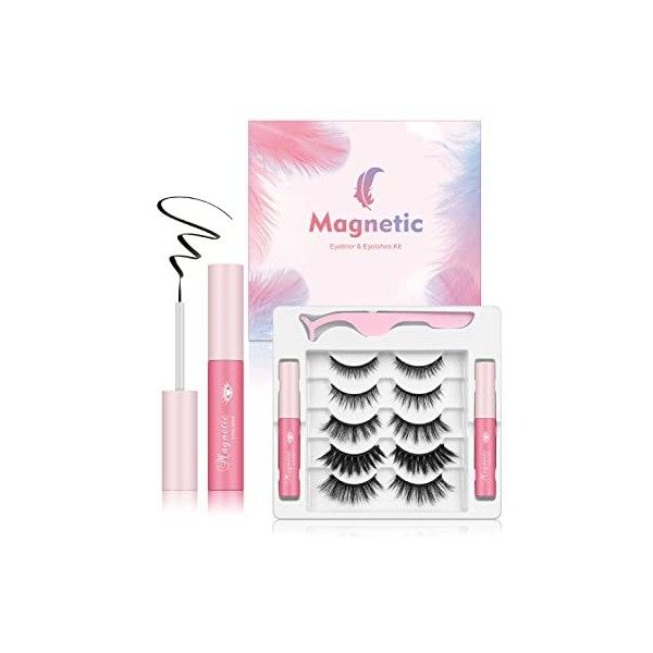 Cils Magnétique, Faux Cils Magnétique Avec Eyeliner, Nouveaux Faux Cils Naturels RéUtilisables Sans Colle Maquillage Durable 