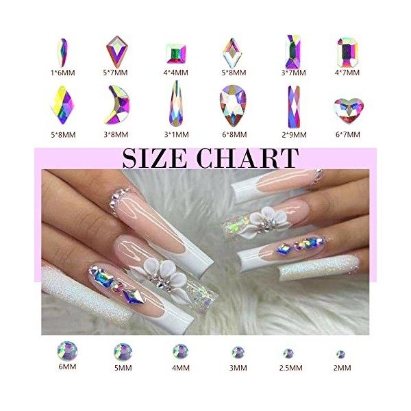 Canvalite Lot de 1820 strass pour ongles, 12 styles de cristaux de verre 3D brillants multi-formes pour nail art, avec pince 