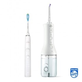 Philips Sonicare Brosse à dents électrique sonique DiamondClean 9000 + Jet dentaire sans fil Power Flosser 3000, Blanc modèl
