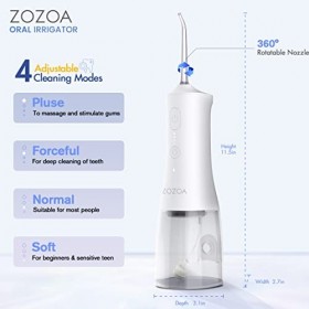 ZOZOA Hydropulseur dentaire sans fil, 4 modes dirrigation, nettoyeur de dents portable rechargeable, étanche IPX7, 6 embouts