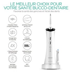 VOYOR Hydropulseur Dentaire Portable, Irrigateur Oral Professionnel IPX7 Étanche, 4 Buses 3 Modes pour Voyage et Utilisation 