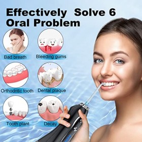 TEBIKIN Hydropulseur buccal sans fil portable 5 modes pour les dents IPX7, étanche IPX7, rechargeable par USB 2500 mAh, netto