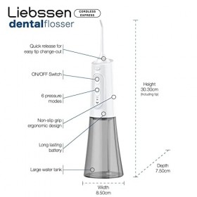 Liebssen Jet Dentaire Hydropulseur dentaires Fonctionnement à un bouton 6 intensités deau 5 embouts IPX7 Réservoir de 300 ml