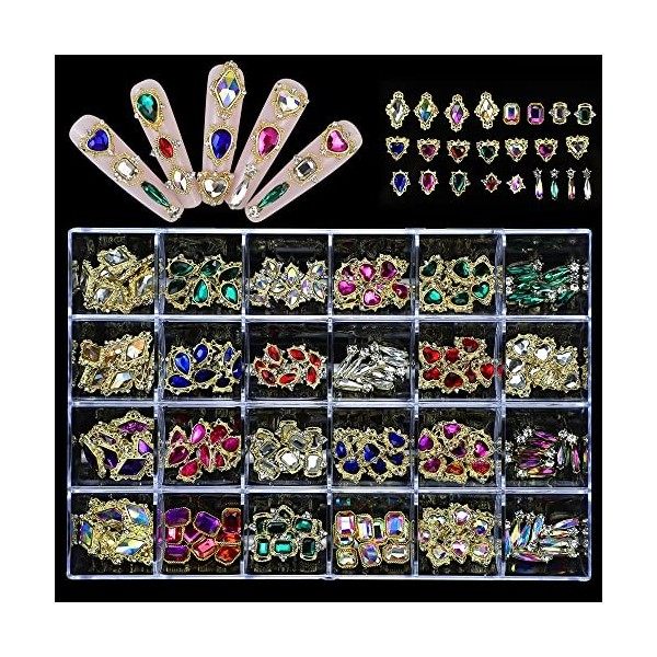 Kit de strass pour nail art - Perles rondes à dos plat - Plusieurs formes - Strass en cristal pour nail art, maquillage, déco