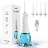 Getogluke Hydropulseur portable sans fil pour le nettoyage des dents, batterie rechargeable longue durée IPX7 étanche blanc/