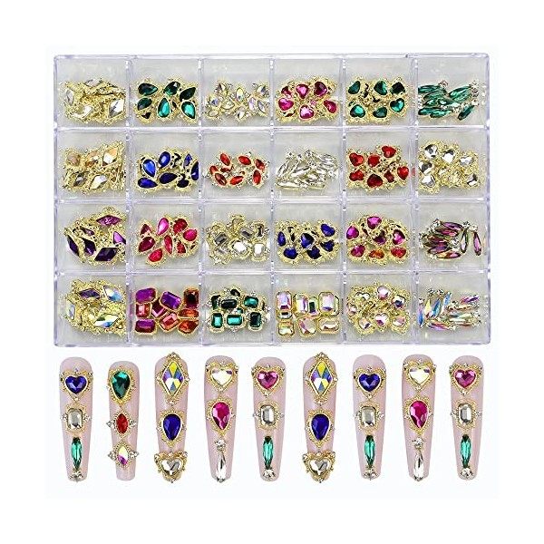 Kit de strass pour nail art - Perles rondes à dos plat - Plusieurs formes - Strass en cristal pour nail art, maquillage, déco