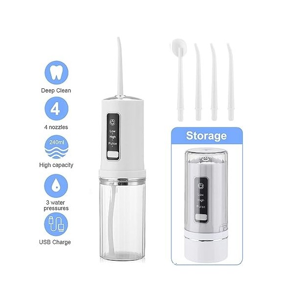 YOPOTIKA Rinçage buccal Nettoyeur Dentaire électrique sans Fil USB Rechargeable 230 ML Réservoir deau Rinçage buccal 3 Heure