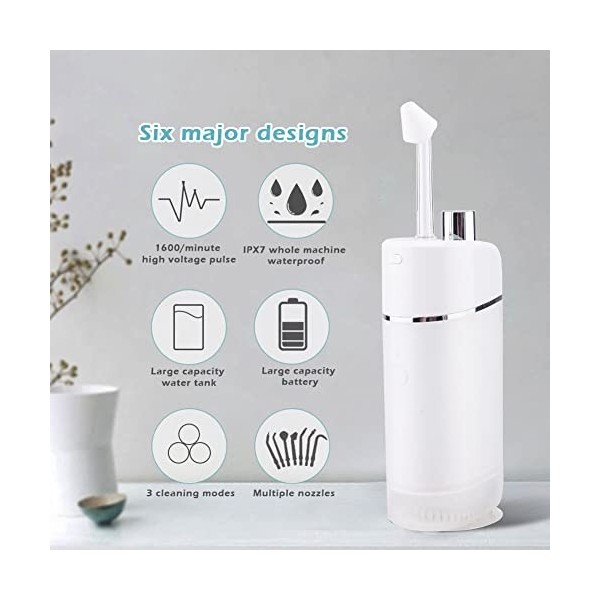 Jet Dentaire Hydropulseur Oral Irrigator,200ML USB Rechargeable Irrigateur Dentaire,IPX7 Etanche,7 Buses à Jet,3 Mode de nett