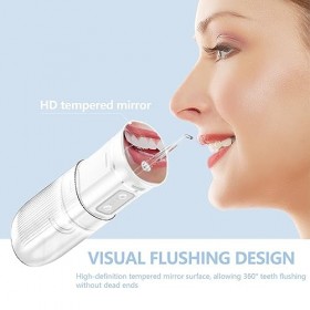 Jet Dentaire Hydropulseur Dentaire Portable, Mini Appareil Detartrage Dentaire Électrique avec Miroir avec 4 Buses de Rechang