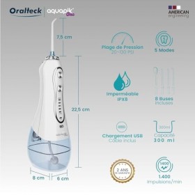 Aquapik One, Irrigateur dentaire et nasal portable. Comprend 8 buses multifonctionnelles. 5 modes dutilisation.Capacité 300 