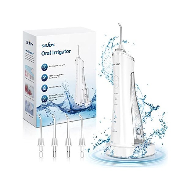 Sejoy Hydropulseur Dentaire, Jet Dentaire Hydropulseur de Voyage, 5 Modes et 8 Buses de Rechange, Irrigateur Oral Professionn