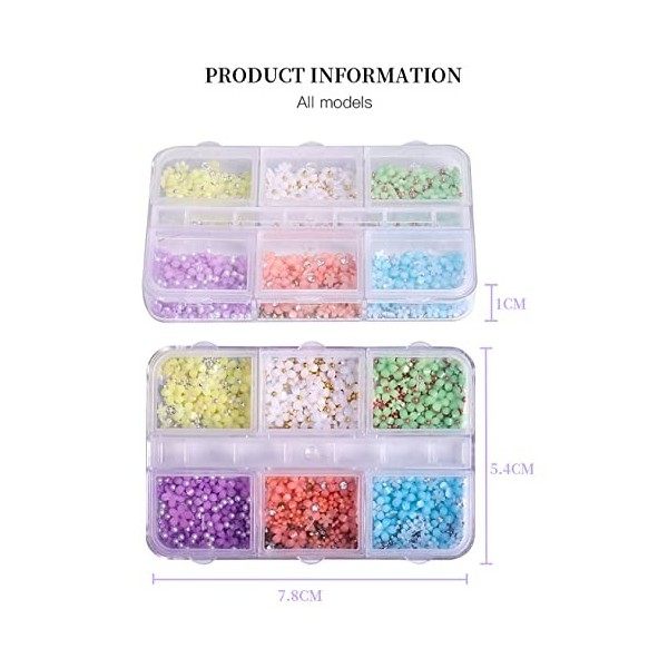 Flymind Fleurs Ongle Nail Art 3D, Strass à ongles de fleurs de couleurs mélangées pour DIY Nail Conception dOngles 4 Boîtes