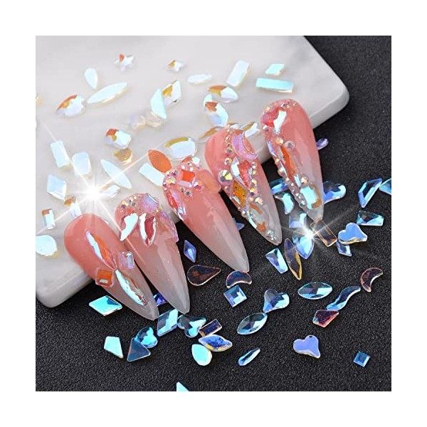 Lot de 100 strass en verre Aurora de formes mixtes pour nail art, loisirs créatifs, bijoux, décoration aurore transparent 