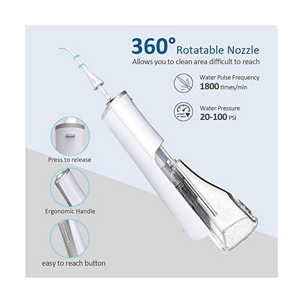 NCRD Flosser Dentaire deau sans Fil, irrigateur Oral Portable for Dents, Accolades, nettoyant Dents imperméables Rechargeabl
