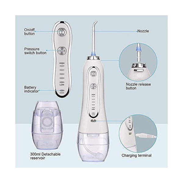 NCRD Flosser Dentaire de leau Rechargeable sans Fil: Nettoyeur de Dents de Puissance avec USB Câble, IPX7 Flosser imperméabl