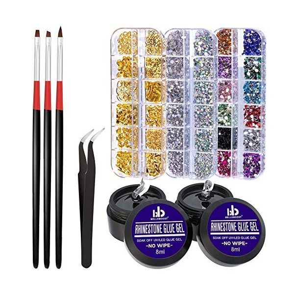 Nail Art 8ml×2 NO WIPE Rhinestone Glue Gel Kit LED Light Cure Needed Adhesive Resin Gem Stone Jewelry Beads Diamond Gel N...