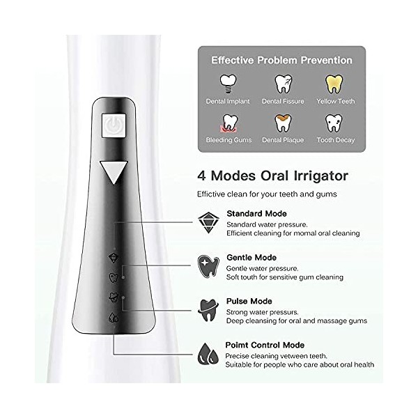 NCRD Flosser deau sans fil for dents, irrigateur oral dentaire professionnel de 250 ml, portable et rechargeable IPX7 imperm