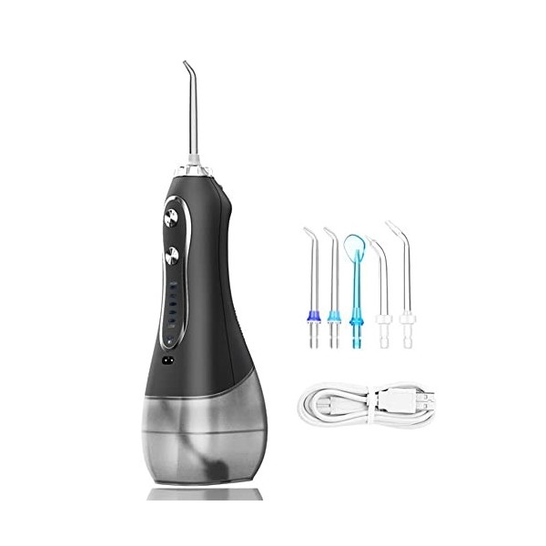 Hydropulseur dentaire portable sans fil pour dents, avec 5 vitesses réglables, 5 embouts de jet, rechargeable par USB, IPX7, 