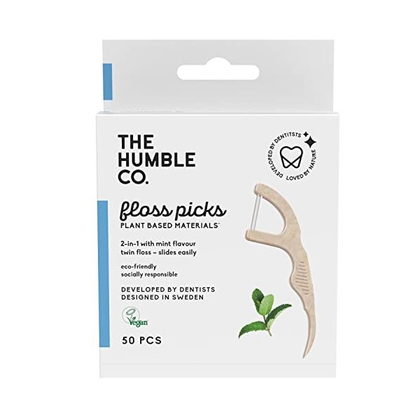 Humble Natural Dental Floss Picks - Flossers - Cure-fil dentaire - Bâtonnets de soie dentaire - 2 x 50 pièces