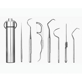 JDGMEI 8 pcs Cure Dents en Acier Inoxydable Nettoyant pour Dents en Métal, Porte-Clés Réutilisables Cure-Dents Grattoir Porta