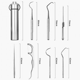 JDGMEI 8 pcs Cure Dents en Acier Inoxydable Nettoyant pour Dents en Métal, Porte-Clés Réutilisables Cure-Dents Grattoir Porta
