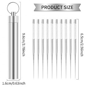 Prasacco Lot de 10 cure-dents en acier inoxydable avec étui de support pour cure-dents, étanche, cure-dents portable en métal