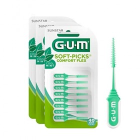GUM Soft-Picks Comfort Flex Lot de 3 paquets de 40 nettoyants interdentaires à la menthe rafraîchissante pour nettoyer les de