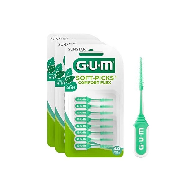 GUM Soft-Picks Comfort Flex Lot de 3 paquets de 40 nettoyants interdentaires à la menthe rafraîchissante pour nettoyer les de