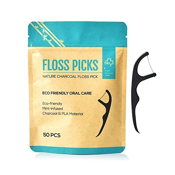 YKL 50 Bâtonnets de fil dentaire,Dégradable Dental Floss Cure Dent,Pour les soins bucco-dentaires,Nettoyage interdentaire