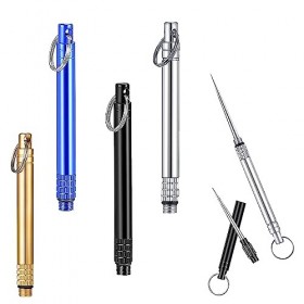 ZEACCT 4 Pièce Cure Dent avec Porte-Clés, Poche Porte-Clés Cure-Dents, Reutilisable Cure-Dents en Acier Inoxydable, Portable 