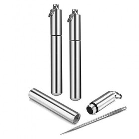 Lot de 2 cure-dents portatifs + 2 cure-dents en métal portable - Multifonction - Étanche - Léger - Porte-cure-dents - Pour le