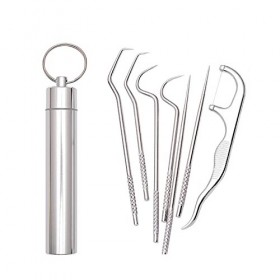 Feliciay Lot de 7 cure-dents portables en acier inoxydable avec porte-clés réutilisables en titane étanche avec étui de suppo