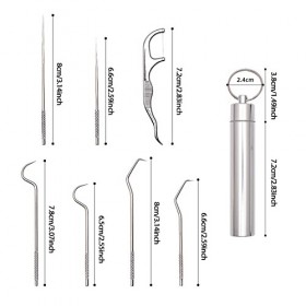 Feliciay Lot de 7 cure-dents portables en acier inoxydable avec porte-clés réutilisables en titane étanche avec étui de suppo