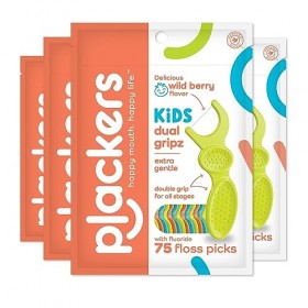 Plackers Lot de 4 paquets de 300 cure-dents pour enfants - Multicolore - Motif spirale de smoothie aux fruits - Version origi