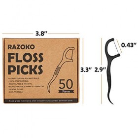 Fil dentaire Picks cure-dents en charbon de bois haute ténacité - Végétalien, respectueux de lenvironnement pour le nettoyag