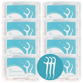 Meipo Lot de 8 paquets de 480 fils dentaires avec étuis portables, en plastique naturel Insipide facile à manipuler pour adul